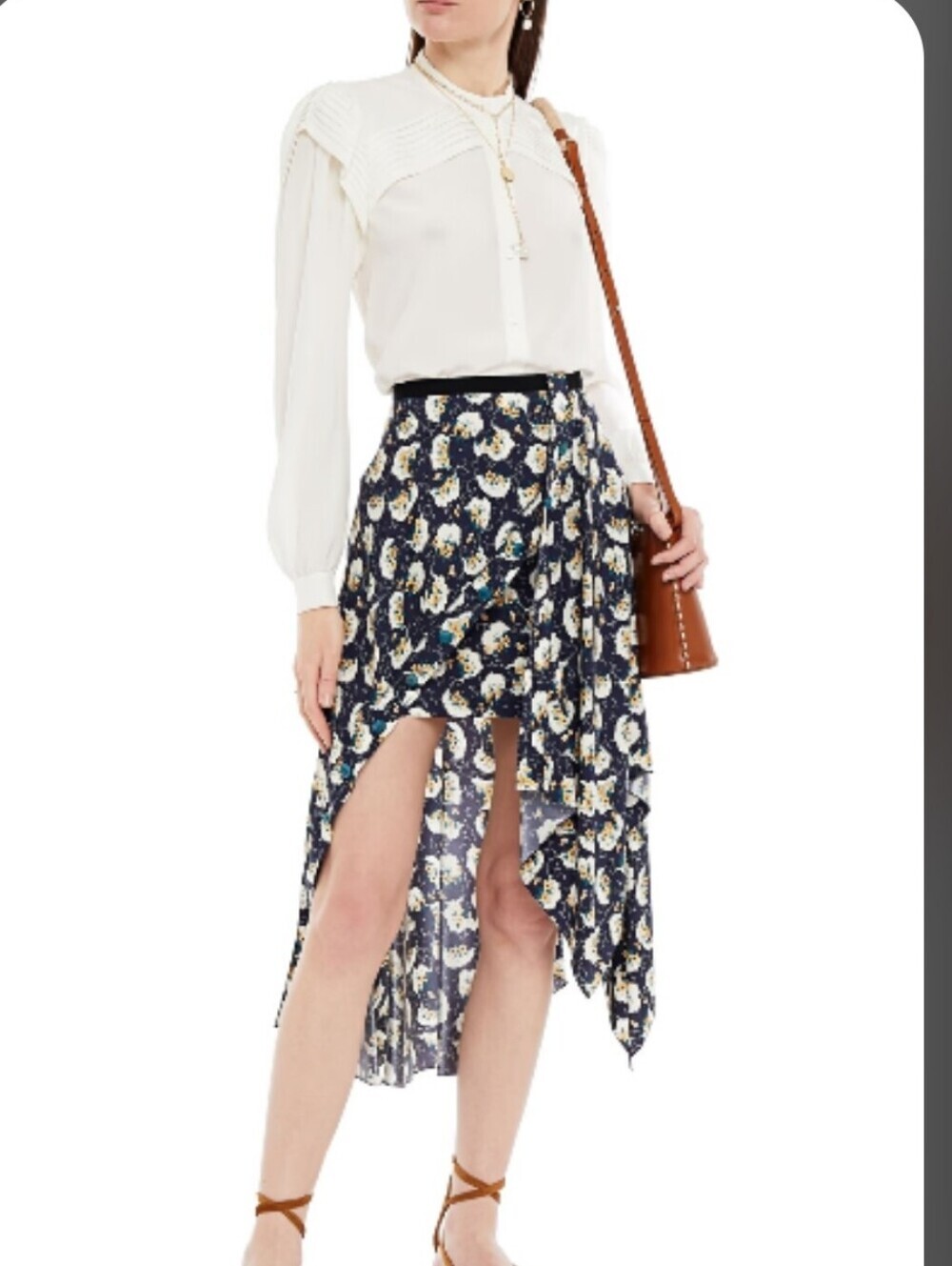 Floral Asymmetric Navy Wrap Skirt